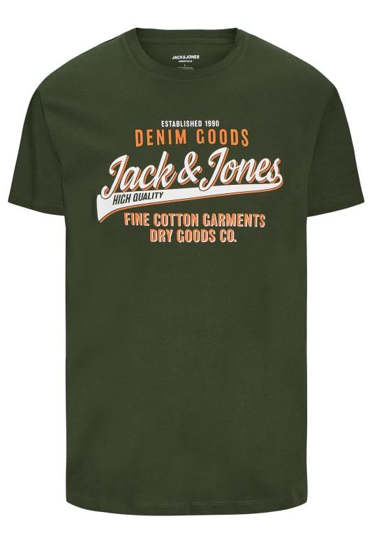 Men's  JACK & JONES Big & Tall Dark Green & Orange 'Denim Goods' Chest Logo T-Shirt