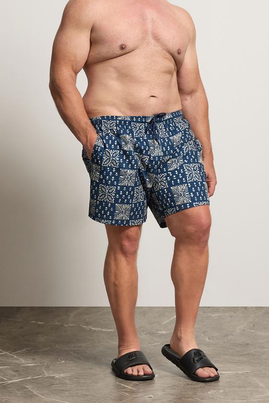  JACK & JONES Big & Tall Navy Blue Print Swim Shorts