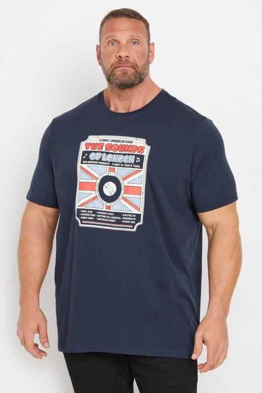 BEN SHERMAN Big & Tall Indigo Blue London Printed T-Shirt | BadRhino 1