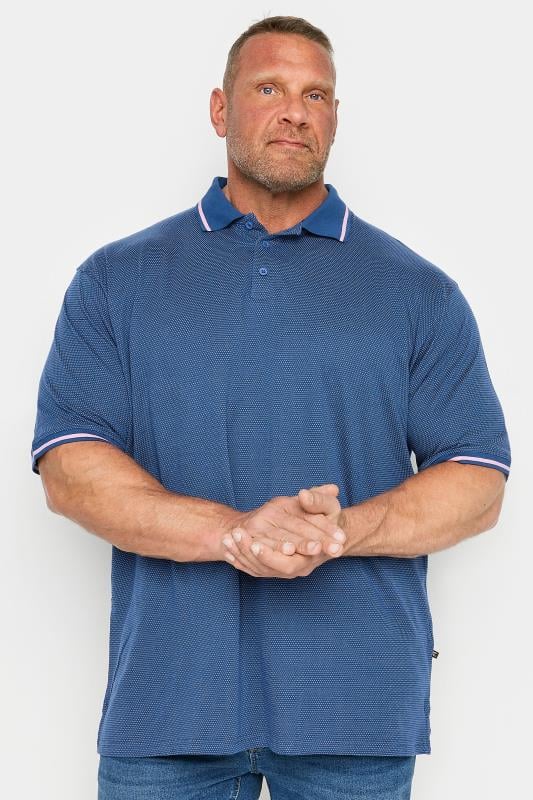 KAM Big & Tall Blue Dobby Jersey Polo Shirt | BadRhino 1