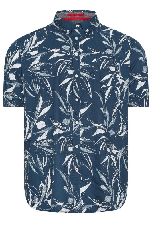 D555 Big & Tall Navy Blue & White Hawaiian Print Short Sleeve Shirt | BadRhino 3