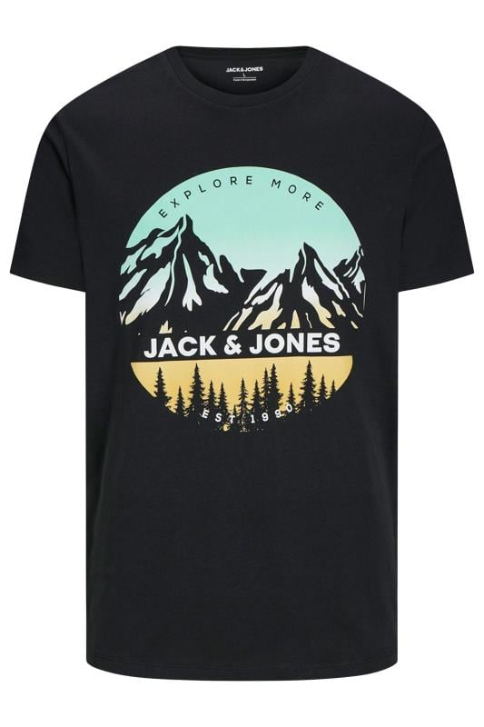 JACK & JONES Big & Tall Black Mountain Print T-Shirt | BadRhino 1