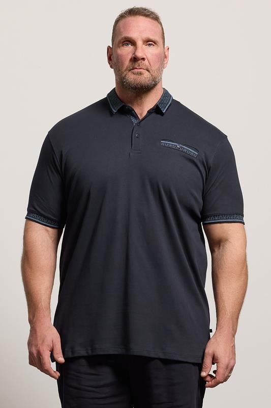 D555 Big & Tall Navy Blue Interlock Jacquard Polo Shirt
