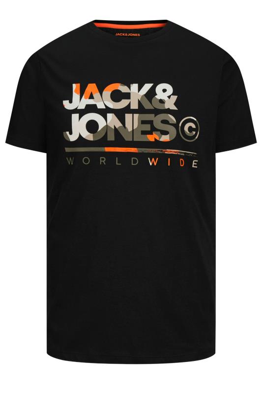JACK & JONES Big & Tall Black 'Worldwide' Crew Neck T-Shirt | BadRhino 2