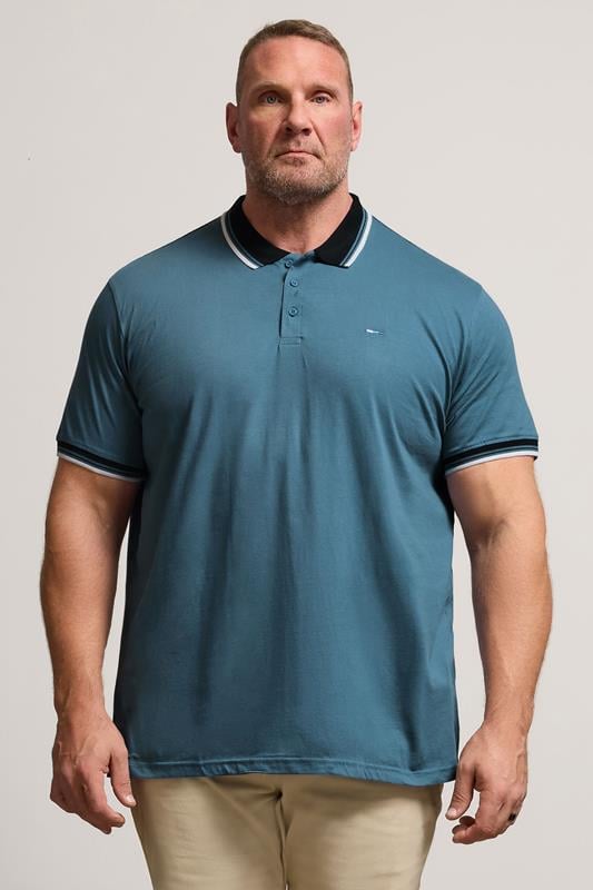 BadRhino Big & Tall Blue Contrast Tipped Detail Polo Shirt