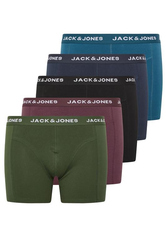 JACK & JONES Big & Tall 5 PACK Green/Blue/Black/Navy/Purple Boxers | BadRhino 1
