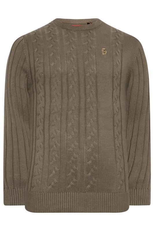 LUKE 1977 Big & Tall Light Brown Cable Knit Jumper | BadRhino 3