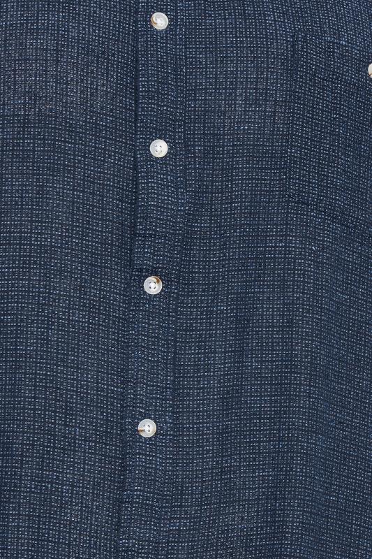 D555 Big & Tall Navy Blue Woven Square Print Linen Mix Short Sleeve Shirt | BadRhino 2