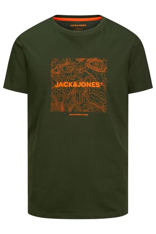 JACK & JONES Big & Tall Olive Green Abstract Logo Print T-Shirt | BadRhino 1