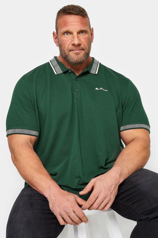 BEN SHERMAN Big & Tall Green Chevron Collar Polo Shirt | BadRhino 1