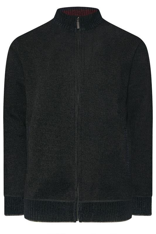 D555 Big & Tall Black Chenille Zip Through Knit Jumper | BadRhino 1