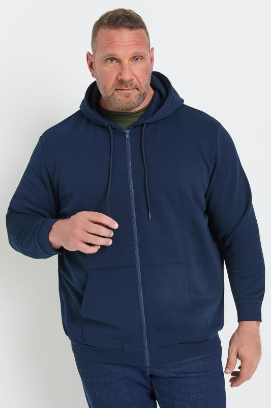 JACK & JONES Big & Tall Navy Blue Zip Through Hoodie | BadRhino 1