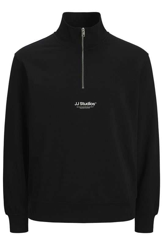 JACK & JONES Big & Tall Black JJ Studio Quarter Zip Sweatshirt | BadRhino 1