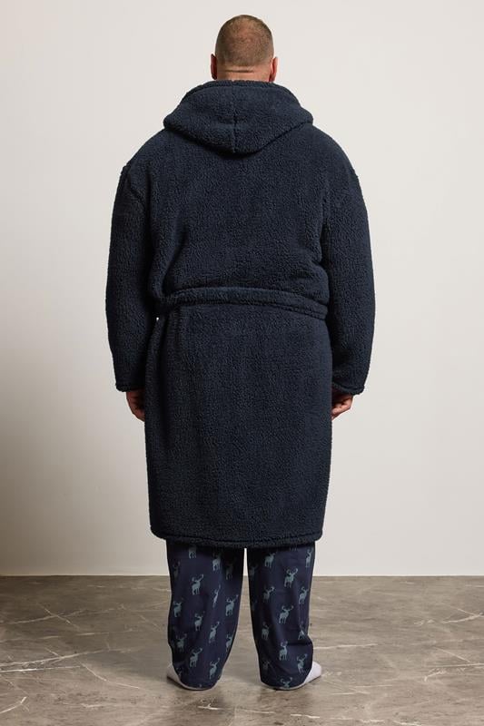 BadRhino Big & Tall Navy Blue Borg Dressing Gown | BadRhino 2