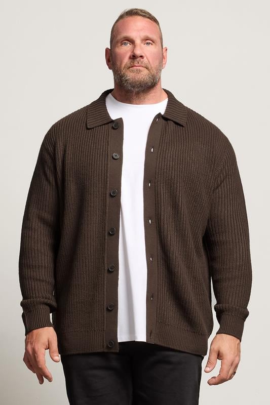 Men's  BadRhino Big & Tall Brown Long Sleeve Knitted Shirt
