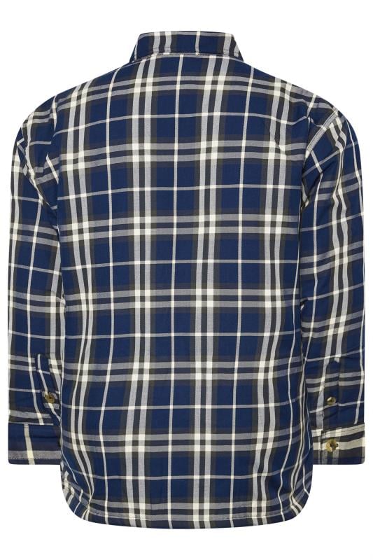 KAM Big & Tall Navy Blue Zip Through Quilted Check Overshirt | BadRhino 2