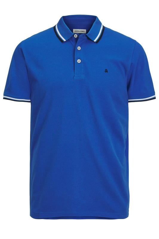 JACK & JONES Big & Tall Nautical Blue 'Paulo' Cotton Polo Shirt | BadRhino 2