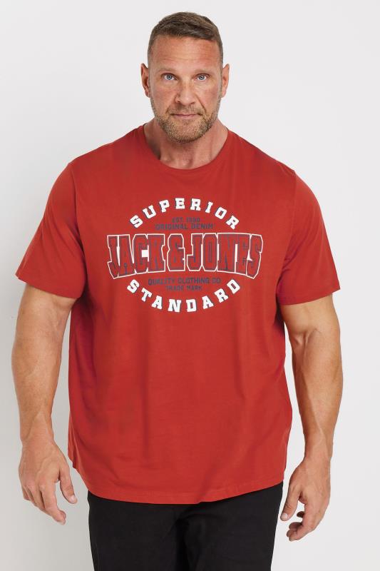 JACK & JONES Big & Tall Red 'Superior Standard' Chest Logo T-Shirt | BadRhino 1