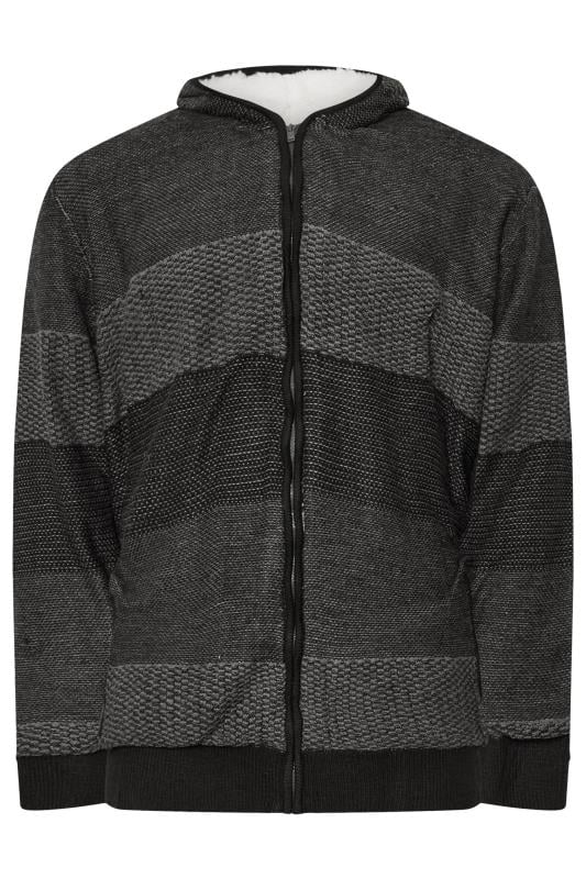 KAM Big & Tall Charcoal Grey Sherpa Stripe Hoodie | BadRhino 1