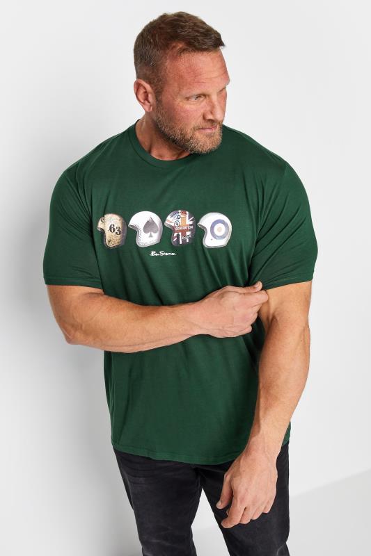 BEN SHERMAN Big & Tall Green Helmets Print T-Shirt | BadRhino 1