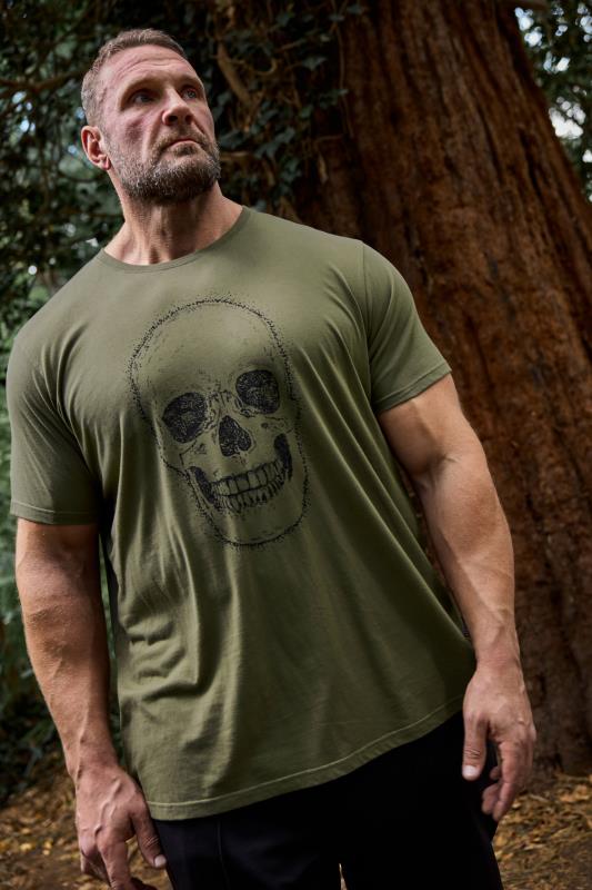 BadRhino Big & Tall Khaki Green Skull Graphic T-Shirt | BadRhino 1