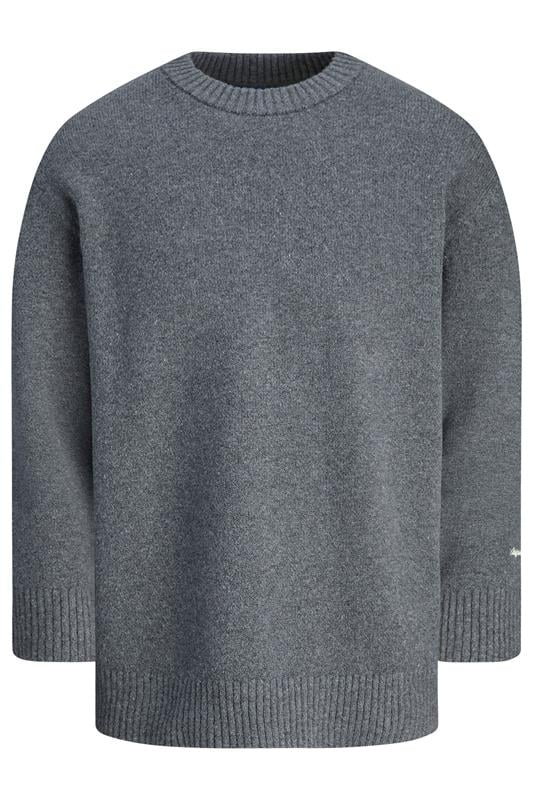 Men's  JACK & JONES Big & Tall Dark Grey Crew Neck Knit Jumper