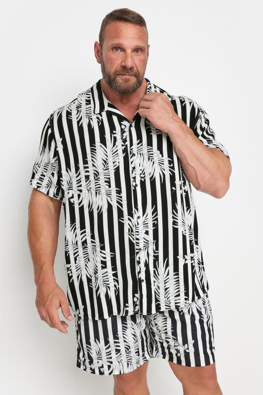 JACK & JONES Black Striped Tropical Print Resort Shirt | BadRhino 1