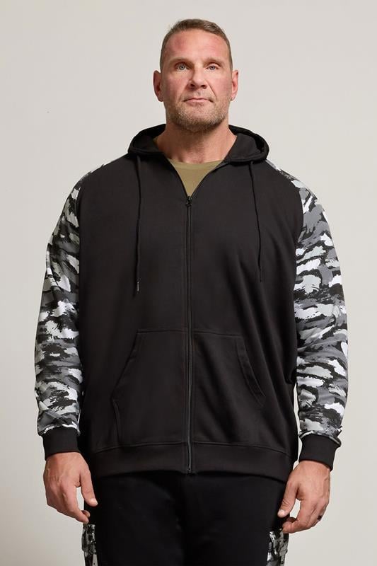 Men's  BadRhino Big & Tall Black Camo Print Zip Through Hoodie