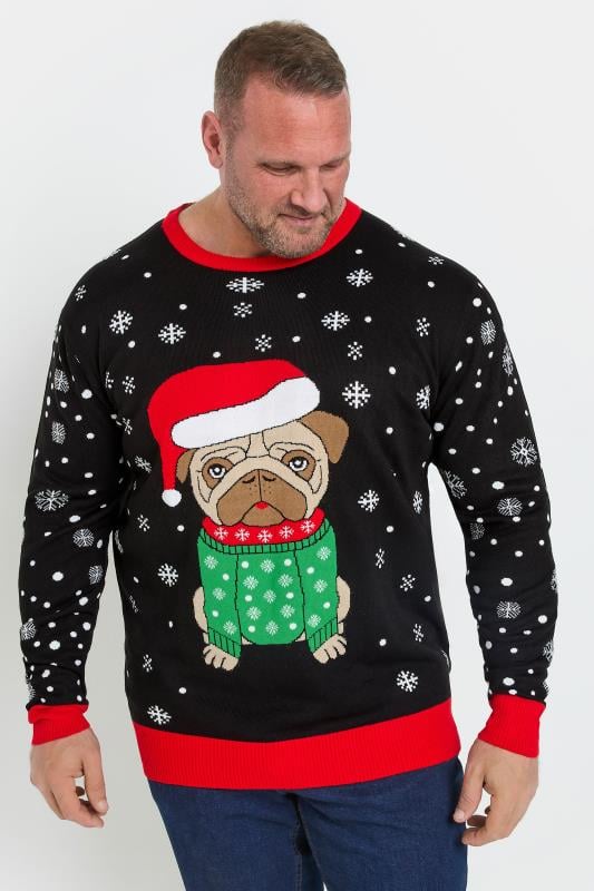 Men's  KAM Big & Tall Black Bulldog Santa Christmas Jumper