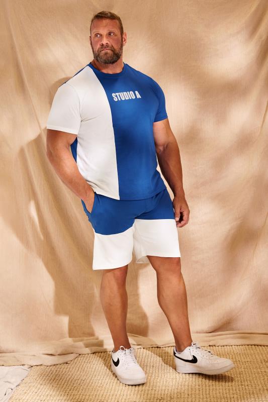 Men's  STUDIO A Big & Tall Blue Cut & Sew Panelled Shorts