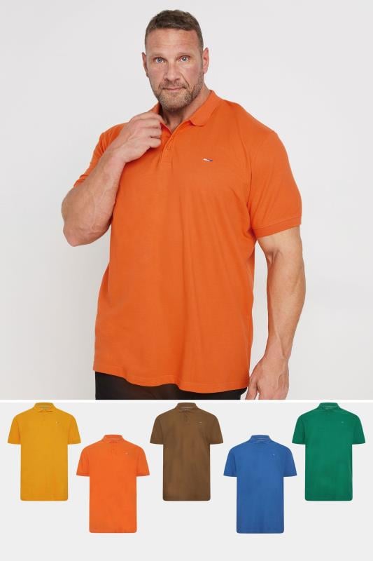 Men's  BadRhino Big & Tall 5 PACK Pumpkin Orange & Blue Polo Shirts