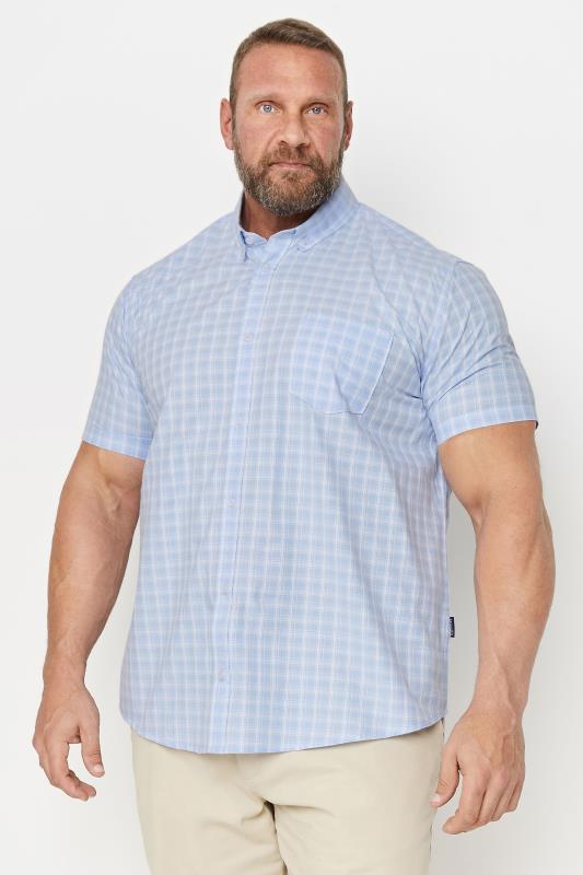 BadRhino Big & Tall Blue Short Sleeve Checked Shirt | BadRhino 2