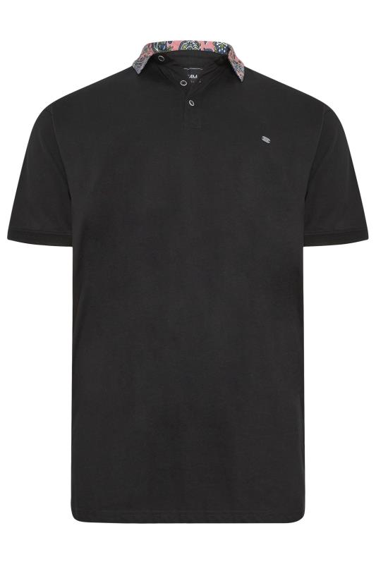 KAM Big & Tall Black Jersey Floral Collar Polo Shirt | BadRhino 1