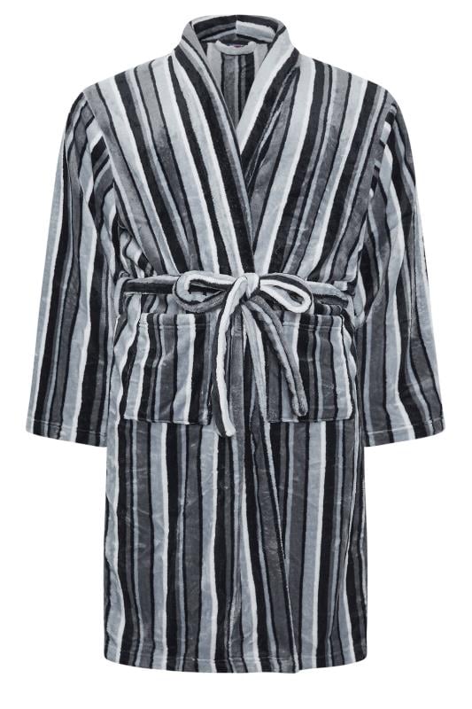 ESPIONAGE Big & Tall Grey Striped Fleece Dressing Gown | BadRhino 4