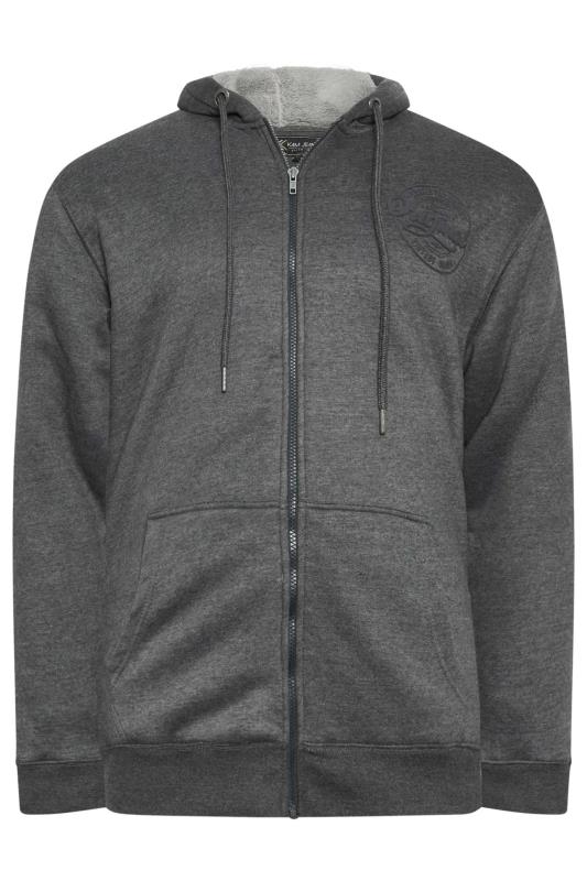 KAM Big & Tall Grey Zip Through Sherpa Lined Hoodie | BadRhino