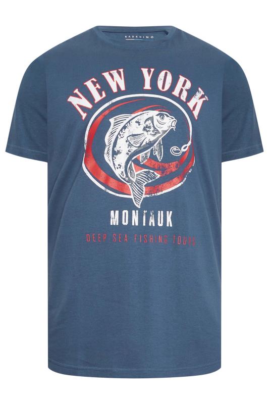 BadRhino Big & Tall Blue 'New York' Fishing Print T-Shirt