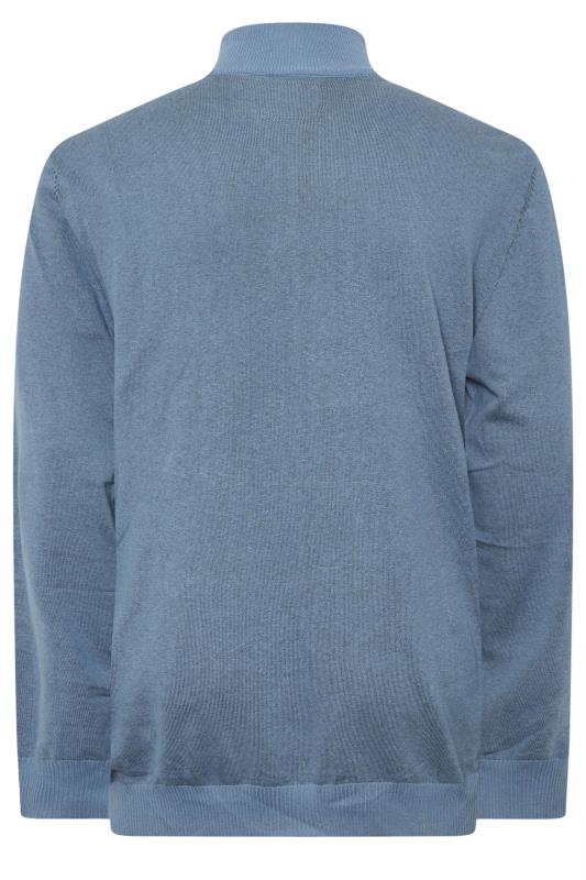 KAM Big & Tall Blue Quarter Zip Knit Jumper | BadRhino 2