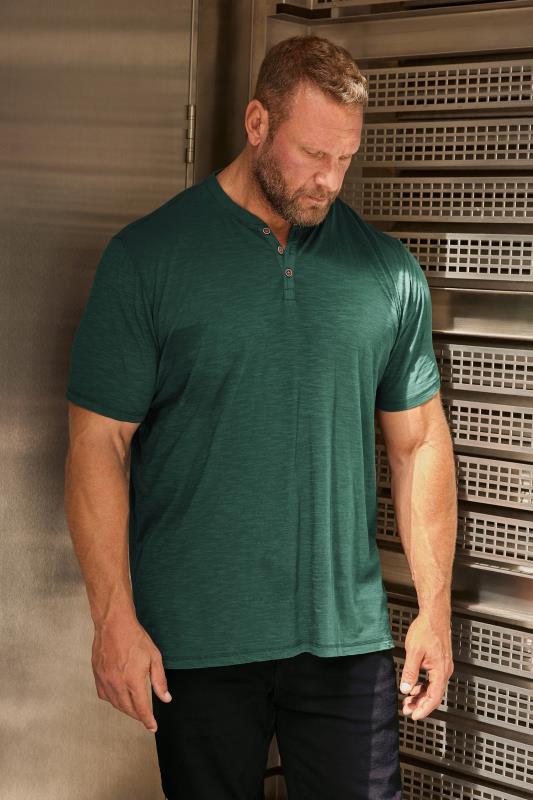 Men's  BadRhino Big & Tall Pine Green Y Neck Slub T-Shirt