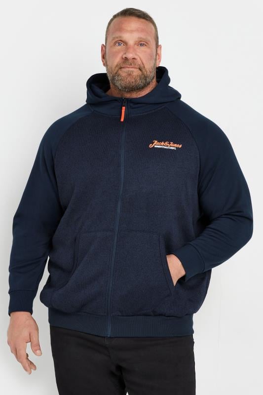 JACK & JONES Big & Tall Navy Zip Through Sweat Hoodie | BadRhino 1