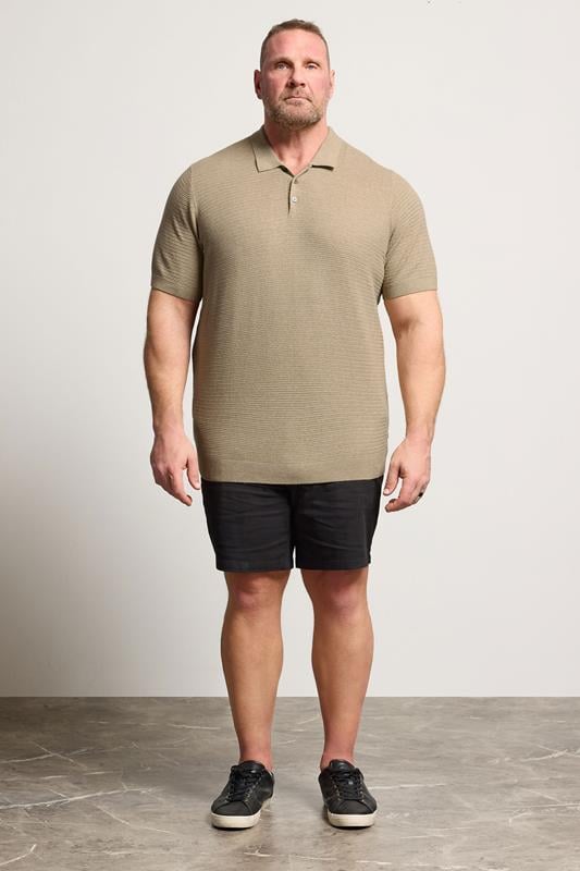 JACK & JONES Big & Tall Stone Brown Knitted Polo Shirt | BadRhino 1
