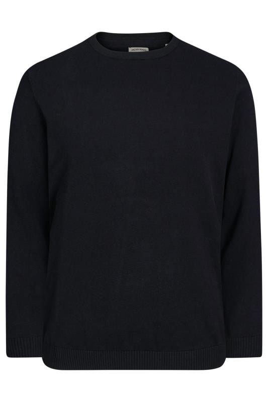 JACK JONES Big Tall Black Crew Neck Fine Knit Jumper BadRhino