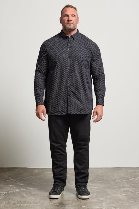 D555 Big & Tall Navy Blue & Gold Geometric Print Shirt | BadRhino 2