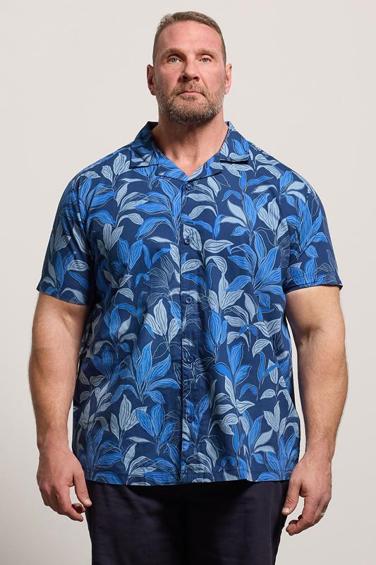 BadRhino Big & Tall Navy Blue Leaf Printed Shirt | BadRhino 1