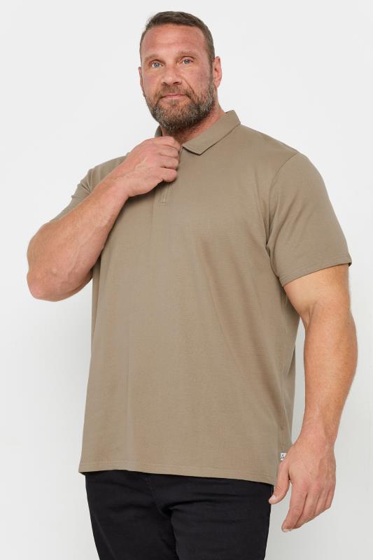 STUDIO A Big & Tall Light Brown Zip Polo Shirt | BadRhino 1