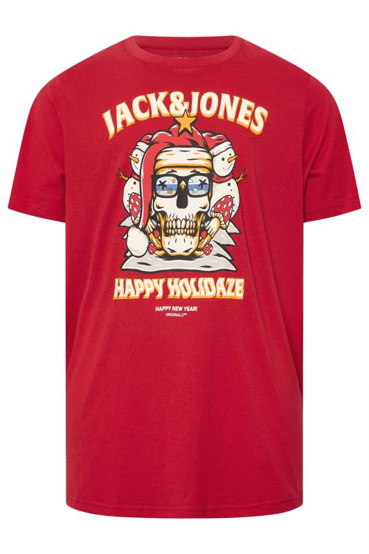 JACK & JONES Big & Tall Red 'Happy Holidaze' Print T-Shirt | BadRhino 3