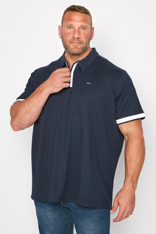 Men's  BadRhino Big & Tall Navy Blue Jersey Zip Polo Shirt