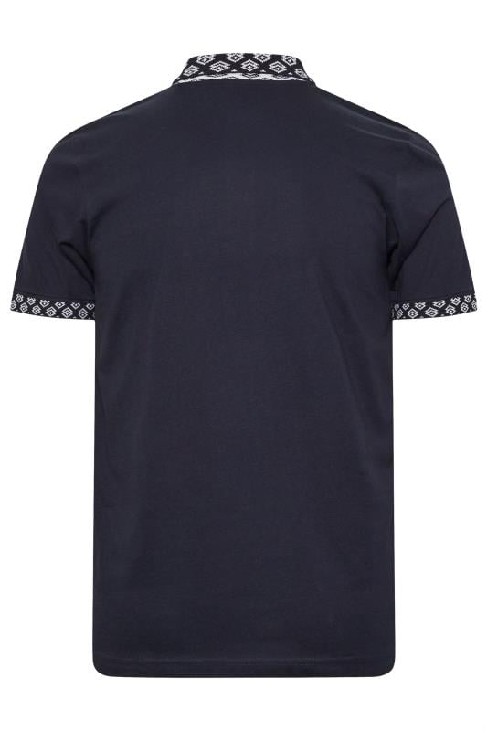 BadRhino Big & Tall Navy Blue Jacquard Collar Polo Shirt | BadRhino 5