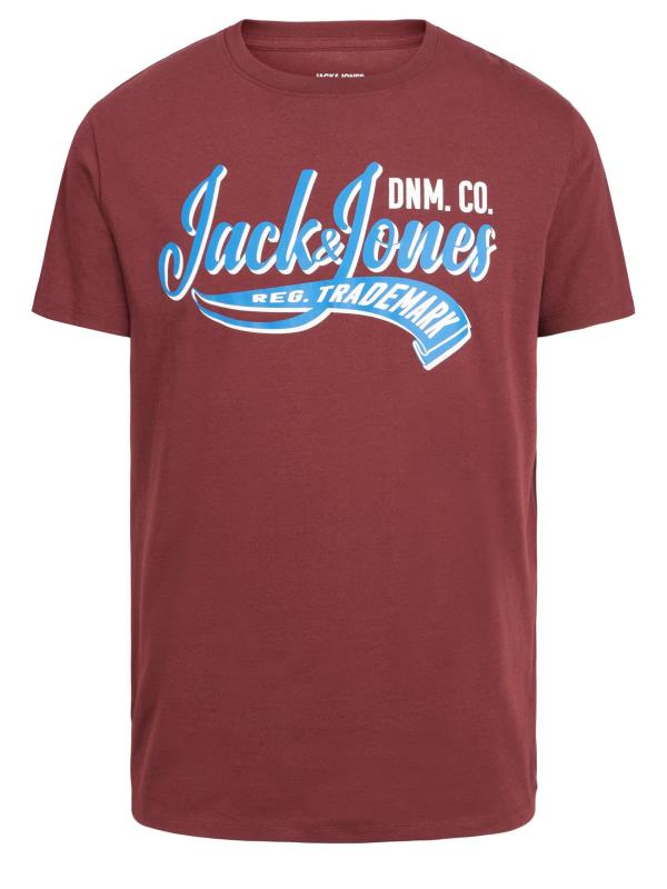 JACK & JONES Big & Tall Dark Red Logo Print T-Shirt | BadRhino 2