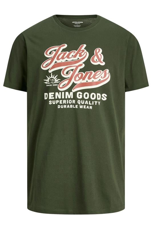 JACK & JONES Big & Tall Green Logo Chest Print T-Shirt | BadRhino 1