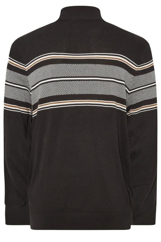 KAM Big & Tall Black Quarter Zip Stripe Knit Jumper | BadRhino 4